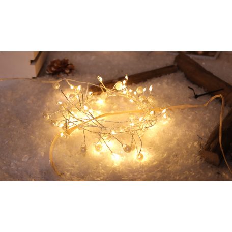 Tracon CHRMA40WW LED karácsonyi lánc,gyöngy,elemesTimer 6+18h,40LED, 3000K, 3xAA
