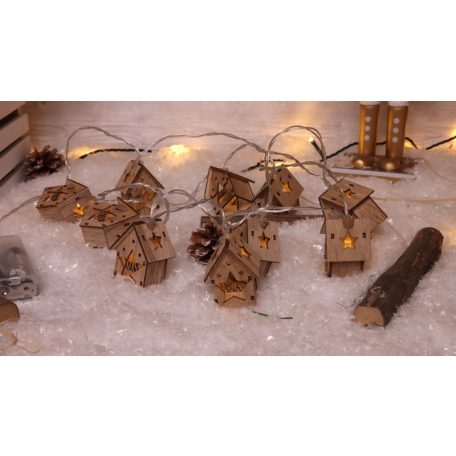 Tracon CHRSH10WW LED karácsonyi lánc,házikó,fa,elemesTimer 6+18h,10LED, 3000K, 2xAA