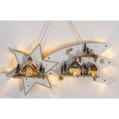   Tracon CHRBSTWW13WW LED karácsonyi csillag tájképpel, fehér, fa, elemes Timer 6+18h,13LED, 3000K, 2xAA