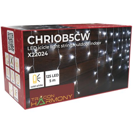 Tracon CHRIOB5CW Karácsonyi jégcsap fényfüggöny, kültéri/beltéri 230VAC, 5+5M, 125LED, 3,6W, 12000-13000K, IP44