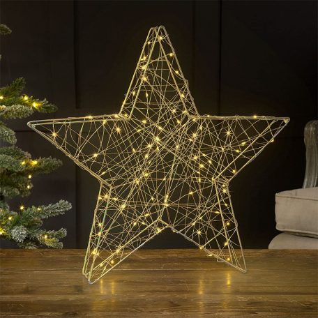 Tracon CHRSTG20GWW LED karácsonyi csillag, arany,fém, elemes Timer 6+18h, 20LED, 3000K, 2xAA
