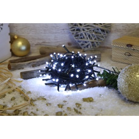 Tracon CHRSTOP100CW Karácsonyi programozható fényfüzér, kültéri/beltéri 230VAC, 2+10M, 100LED, 3,6W, 12000-13000K, IP44