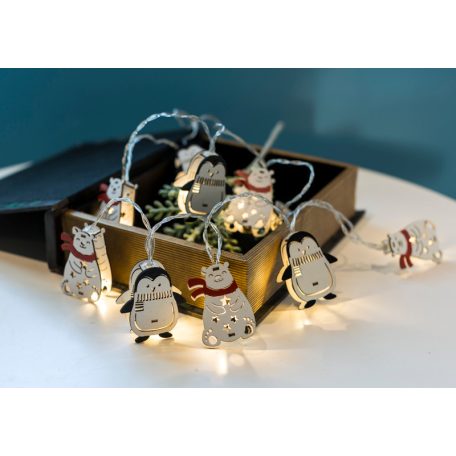 Tracon CHRSTPBW10WW LED karácsonyi lánc, pingvin,medve, elemes Timer 6+18h,10LED, 3000K, 2xAA