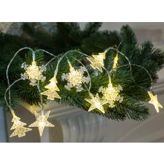   Tracon CHRSTSSTA10WW LED karácsonyi lánc, hópehely,fa, csillag, elemes Timer 6+18h, 10LED, 3000K, 2xAA