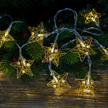 Tracon CHRSTSTA10WW LED karácsonyi lánc, csillag,fém, elemes Timer 6+18h,10LED, 3000K, 2xAA