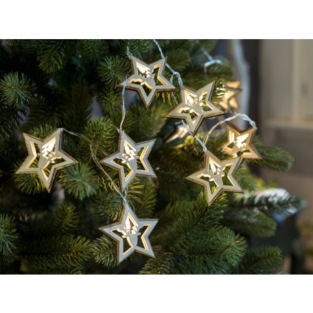 Tracon CHRSTSTW10WW LED karácsonyi lánc, csillag,szarvas, fa, elemes Timer 6+18h, 10LED, 3000K, 2xAA
