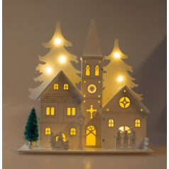   Tracon CHRWHCH10WW LED karácsonyi templom, fa, elemes Timer 6+18h,10LED, 3000K, 3xAA