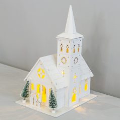   Tracon CHRWHCHW4WW LED karácsonyi templom, fa, fehér, elemes Timer 6+18h,4LED, 3000K, 3xAA