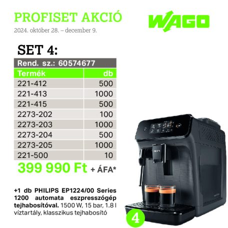 Wago 60574677 PROFISET 4 + ajándék 1 db PHILIPS EP1224/00 Series 1200 automata eszpresszógép tejhabosítóval