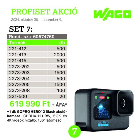 Wago 60574760 PROFISET 7 + ajándék 1 db GOPRO HERO12 Black akciókamera