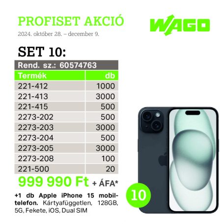 Wago 60574763 PROFISET 10 + ajándék 1 db Apple iPhone 15 mobiltelefon