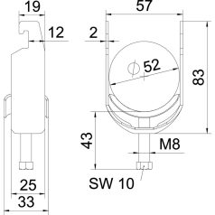   Obo Bettermann 1186549 BS-U1-M-52 FT Kengyeles bilincs 2056 U 1 kábeles fém nyomóvályú 46-52 mm St FT