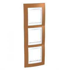   Schneider MGU6.006V.869 UNICA Plus hármas függőleges keret, fehér betéttel, narancs #