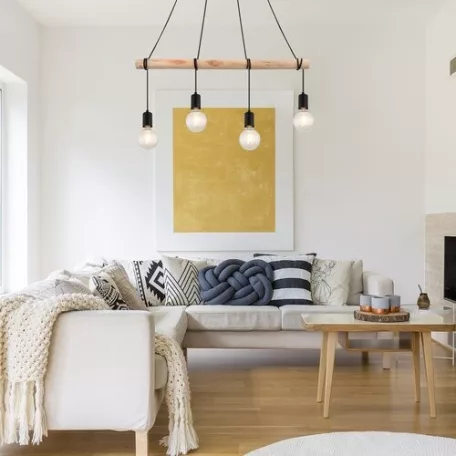 Rábalux 3980 Pablo beltéri függeszték, fém-fa, matt fekete, 4xE27