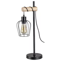   Rábalux 5245 Fabian beltéri asztali lámpa, fém-fa, matt fekete, 1xE27, H55