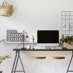   Rábalux 5245 Fabian beltéri asztali lámpa, fém-fa, matt fekete, 1xE27, H55