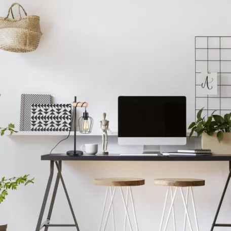 Rábalux 5245 Fabian beltéri asztali lámpa, fém-fa, matt fekete, 1xE27, H55