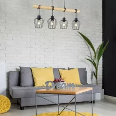   Rábalux 5247 Fabian beltéri függeszték, fém-fa, matt fekete, 4xE27