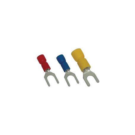 Tracon SV4 Szigetelt villás saru, ónozott elektrolitréz, sárga 6mm2, M4, (d1=3,4mm, d2=4,3mm), PVC