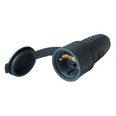   Tracon TICS-212G Csatlakozóaljzat oldalsó védőérintkezővel, gumi 16A, 250V, 2P+E, IP44 (SCHUKO)