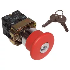   Tracon NYGBS9445P Reteszelt gombafejű vészgomb, fémalap, piros, kulcsos