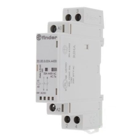 Contacteur 3NO + 1NC 25A 230V AC/DC, AgSnO2, indicateur méca+ LED + sélecteur