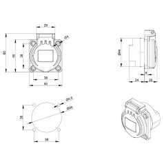 IDE 452 Ipari dugalj IP54  16A 2P+F 230V beépíthető, ferde kék