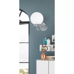   Rábalux 5827 Togo fali lámpa, króm, fehér opál üveg, 40W, E14, IP44