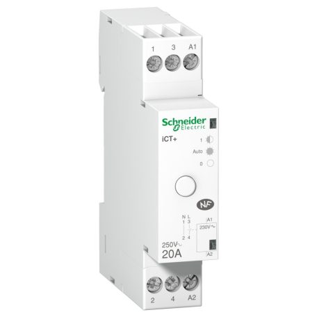 Schneider A9C15031 ACTI9 iCT+20A kézi vezérlésű kontraktor, 1P+N, Uc 230VAC