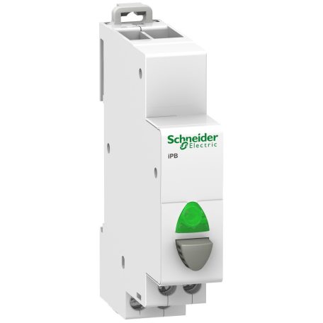 Schneider A9E18036 ACTI9 iPB nyomógomb, 1NO, szürke, zöld LED, 110-230VAC