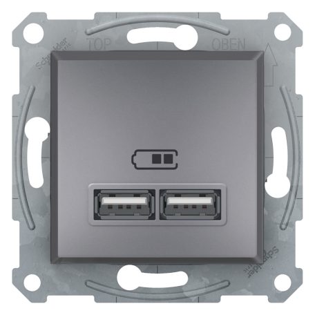 Schneider EPH2700262 Asfora Dupla USB töltő, 2.1A, A+A, acél