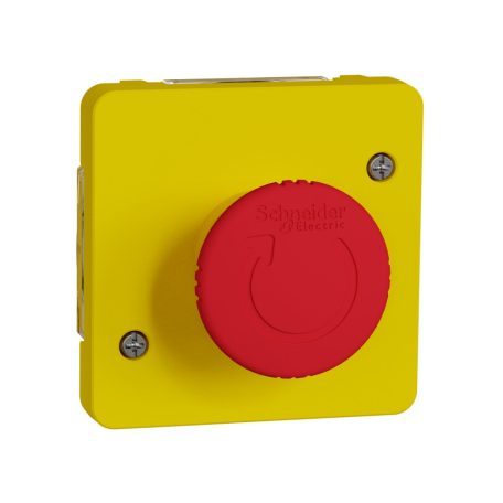 Schneider MUR35053 MUREVA Styl Nyomógombos vészleállító, negyed fordulatos oldással, piros/sárga