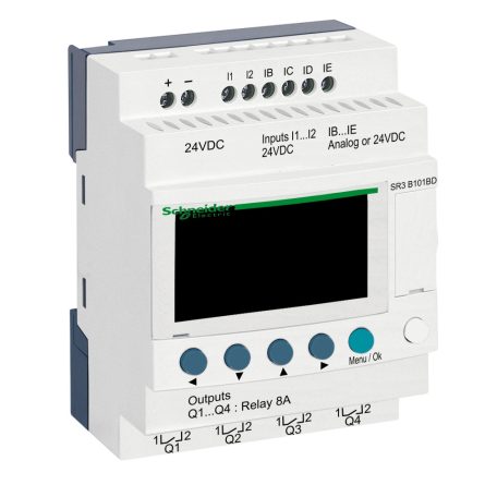 Schneider SR3B101BD 10 I/O, 4 analóg bemenet, relés, óra, 24VDC