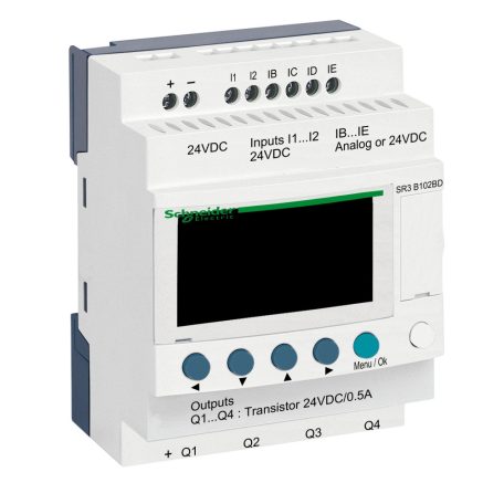 Schneider SR3B102BD 10 I/O, 4 analóg bemenet, tranzisztoros óra, 24VDC