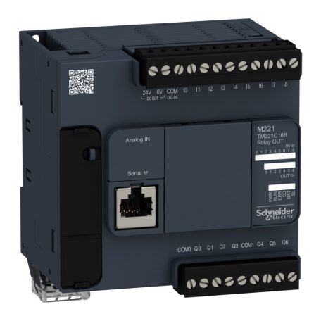 Schneider TM221C16R Modicon M221 gépvezérlő PLC, 16 I/O, relé kimenet, RS232/RS485, 100...230 VAC