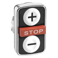   Schneider ZB4BA71115 Harmony fém kettősfejű nyomógomb fej,Ø22,1-1 fehér +/ piros ,STOP gomb