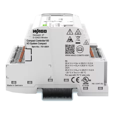 WAGO 751-9301 Kompakt vezérlő 100; 8DI 4DO 2AI 2AO 2NI1K/PT1K 1RS485; 2 x ETHERNET; SD