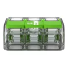 WAGO 221-423 GREEN vezeték összekötő 3x0,2-4mm2, 32A, oldható mini átlászó/zöld