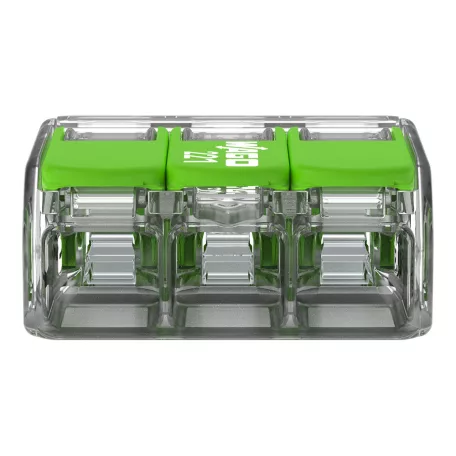 WAGO 221-423 GREEN vezeték összekötő 3x0,2-4mm2, 32A, oldható mini átlászó/zöld